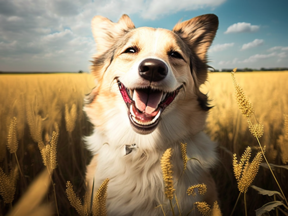 Happy dog in a field — insurance comparison